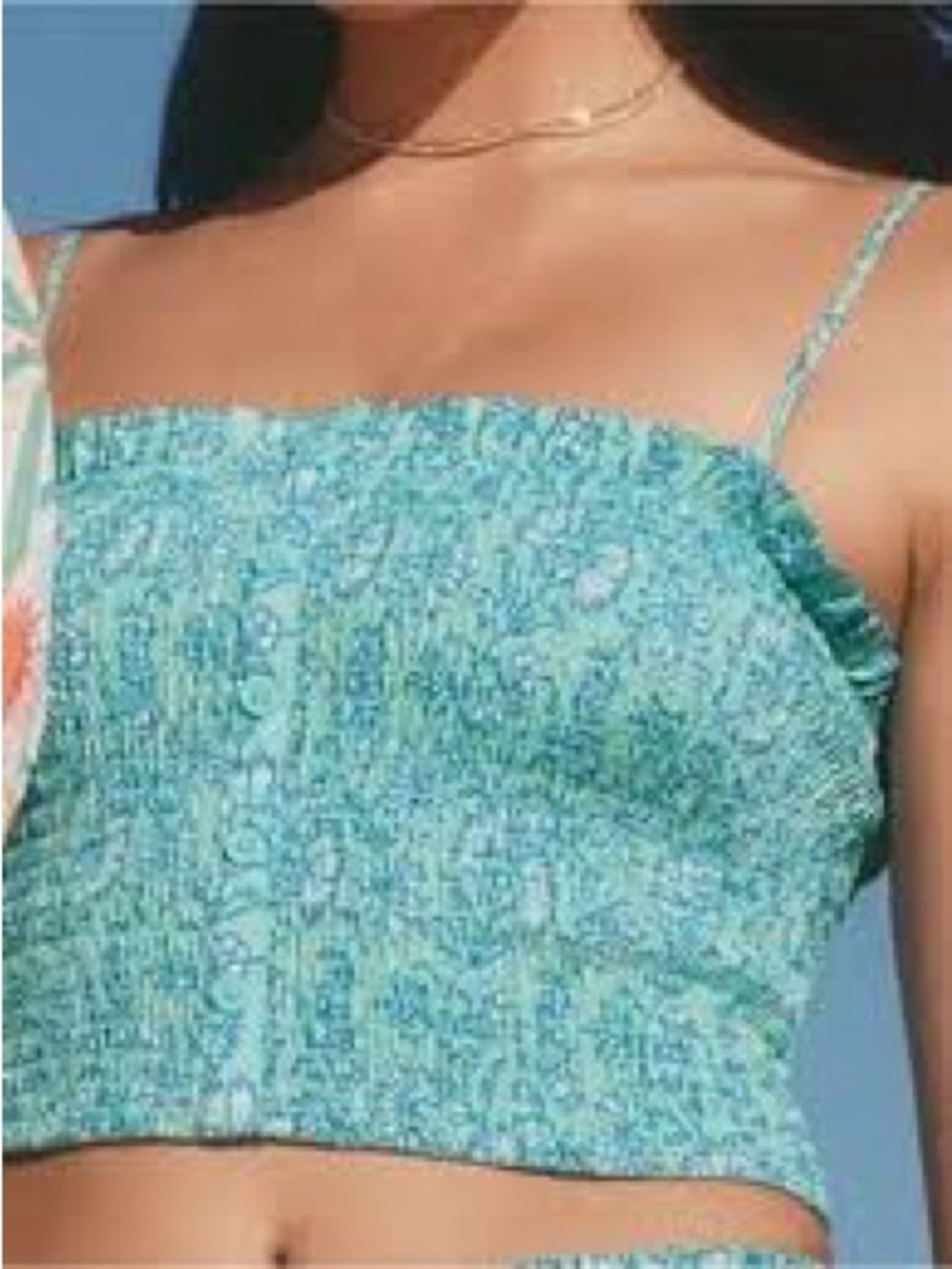Roller Rabbit Turquoise Green Printed Smocked Tank Top